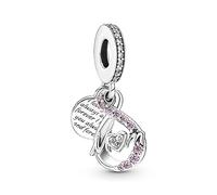 Pandora Moments Charm pendant Infini inscription « Mom » (Maman) en argent sterling avec zircones cubiques transparentes et zircones cubiques roses