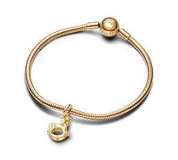 Pandora Moments Charm pendant Licorne à bascule en métal plaqué or 14 carats avec zircones cubiques transparentes et émail blanc scintillant