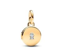 Pandora Moments Charm pendant Médaillon Amour ouvrable et gravable en métal plaqué or 14 carats avec zircones cubiques transparentes