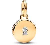 Pandora Charm pendentif Moments Médaillon Amour ouvrable gravable plaqué or 14 carats zircones