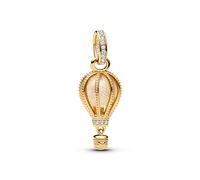 Pandora Moments Charm pendant Montgolfière en métal plaqué or 14 carats avec verre de Murano transparent scintillant et zircones cubiques transparentes