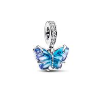 Pandora – Charm pendentif Papillon – Argent sterling, verre Murano bicolore bleu, zircones cubiques