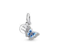 Pandora Moments Charm pendant Papillon en argent sterling avec zircones cubiques transparentes et émail bleu et blanc dégradé