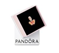 Pandora Charm pendentif Papillon plaqué or rose 14 carats, verre de Murano orange et rose, zircones
