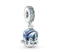 Pandora Moments Charm pendant Poulpe en argent sterling avec cristal bleu pâle, vert, bleu et verre de Murano bicolore vert-bleu
