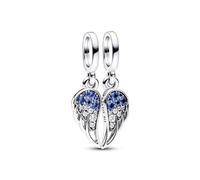 Pandora Moments Charm pendant séparable Ailes en argent sterling avec cristal bleu foncé, bleu clair et zircones cubiques transparentes