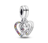 Pandora Moments Charm pendant séparable Cœurs en argent sterling avec cristaux bleu clair, jaune, orange, violet et zircones cubiques roses