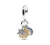 Pandora Moments Charm pendant Triple Céleste en argent sterling et métal plaqué or 14 carats avec cristal bleu nuit et zircones cubiques transparentes