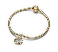 Pandora Moments Charm pendant Zodiaque Poissons en métal plaqué or 14 carats avec zircones cubiques transparentes