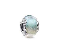Pandora Moments Charm Plume en argent sterling avec verre de Murano arc-en-ciel dichroïque multicolore rose