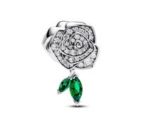 Pandora Moments Charm Rose en argent sterling avec zircones cubiques transparentes et cristal vert