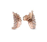 Pandora Moments Clous d’oreilles Plume en métal plaqué or rose 14 carats avec zircones cubiques transparentes