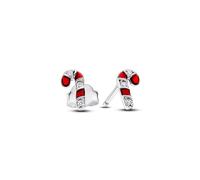 Pandora Moments Clous d’oreilles Sucre d’orge en argent sterling avec zircones cubiques transparentes et émail rouge