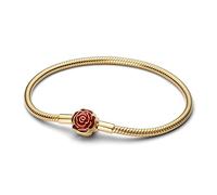 PANDORA Moments Disney La Belle et la Bête Rose Magique Bracelet à maille serpent avec alliage plaqué or 14 carats, moments compatibles, taille : 17 cm, 564019C01-17