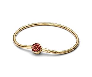 Pandora Moments Disney La Belle et la Bête Rose Magique Bracelet à Maille Serpent avec Alliage plaqué Or 14 carats, Moments compatibles, Taille : 16 cm, 564019C01-16