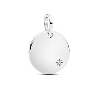 PANDORA Moments Pendentif gravable avec diamant de laboratoire 0,012 ct TW en argent sterling avec zircone, Compatible Moments et ME, 394012C01