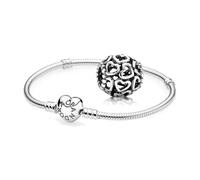 Pandora Moments SET590719-21+790964 Bracelet à maille serpent avec fermoir en forme de cœur et breloque en argent sterling 21 cm, Gr: 21 cm, Argent sterling, Pas de gemme