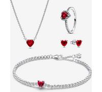 Pandora Parure Bague, Bracelet, Collier et Clous d’Oreilles Cœur Rouge one size