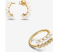 Pandora Parure Bague & Créoles Ouvertes Perles de Culture d'Eau Douce Traitées one size