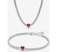 Pandora Parure Choker & Bracelet Rivière Cœur Rouge Scintillant Argent Massif one size