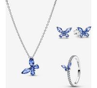 Pandora Parure Collier, Boucles d'Oreilles & Bague Papillon Bleu one size