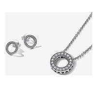 Pandora Parure Collier Cercle Pavé et Clous d'Oreilles Cercles Scintillants one size