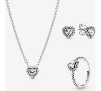 Pandora Parure Collier, Clous d'Oreilles & Bague Cœurs Surélevés one size