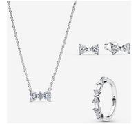 Pandora Parure Collier, Clous d'Oreilles & Bague Nœud Scintillant one size