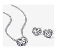 Pandora Parure Collier et Clous d'Oreilles Cœur Infini Scintillants one size