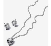 Pandora Parure Collier et Clous d'Oreilles Halo Cœur Scintillant one size