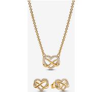 Pandora Parure Dorée à l'Or Collier et Clous d'Oreilles Cœur Infini Scintillants one size