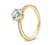 Pandora Passions Bague Couronne scintillante en métal plaqué or 14 carats avec zircones cubiques transparentes, taille 48