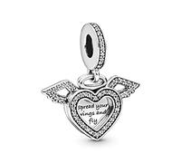 Pandora Passions Charm pendant Cœur et Ailes en argent sterling avec zircones cubiques transparentes