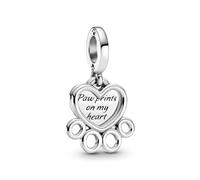 Pandora Passions Charm pendant Empreinte de patte et cœur en argent sterling
