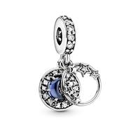 Pandora Passions Charm pendant Étoiles et Lune en argent sterling avec cristal bleu et zircones cubiques transparentes