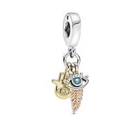 Pandora Charm pendentif Passions – Main Œil Cœur, argent, plaqué or/rose 14 carats, émail turquoise