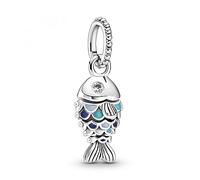 Pandora Passions Charm pendant Poisson en argent sterling avec zircones cubiques transparentes, émail bleu marine, bleu capri et bleu pastel
