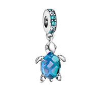 Pandora Passions Charm pendant Tortue de mer en argent sterling avec cristal vert, cristal bleu pâle et verre de Murano bleu paon