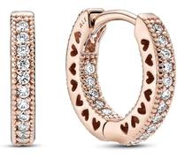 Pandora Créoles Signature Cœur pavé en métal plaqué or rose 14 carats
