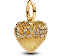 Pandora Pendentif Charm Gravable Love-Coeur Zirconia Doré 763604C01