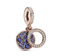Pandora Pendentif double disque bleu scintillant avec zircone cubique en alliage plaqué or rose 14 carats - Collection Moments, 11mm, Or rose, Zircone cubique