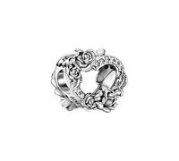 PANDORA People Breloque cœur ouvert et roses en argent sterling Taille : 1,4 cm, 1,4cm, Métal précieux, Zircone cubique