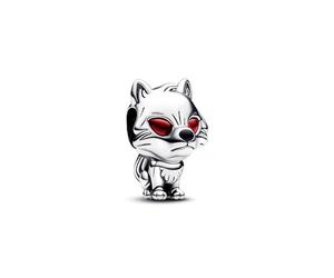 Pandora Project House Charm Loup en argent sterling avec cristal rouge et émail noir