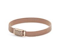 Pandora Reflexions Bracelet Pavé Fermoir long en métal plaqué or rose 14 carats avec zircones cubiques transparentes, 17