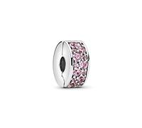 Pandora Clip Colours pavé en argent – zircones cubiques bleu turquoise – attache silicone rose