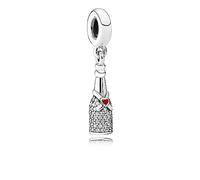 Pandora Charm pendentif Bouteille de vin – Argent 925, zircones transparentes, émail rouge