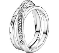 Pandora Signature Bague anneau triple croisé Pavé en argent sterling avec zircones cubiques transparentes, taille 60