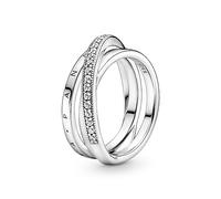 Pandora Signature Bague anneau triple croisé Pavé en argent sterling avec zircones cubiques transparentes, taille 56