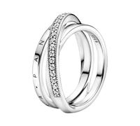 Pandora Signature Bague anneau triple croisé Pavé en argent sterling avec zircones cubiques transparentes, taille 58