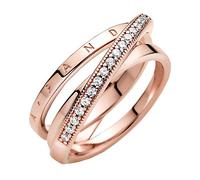 Pandora Signature Bague anneau triple croisé Pavé en métal plaqué or rose 14 carats avec zircones cubiques transparentes, taille 58